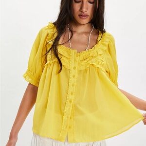 Free People Bright Yellow Ruffle Blouse